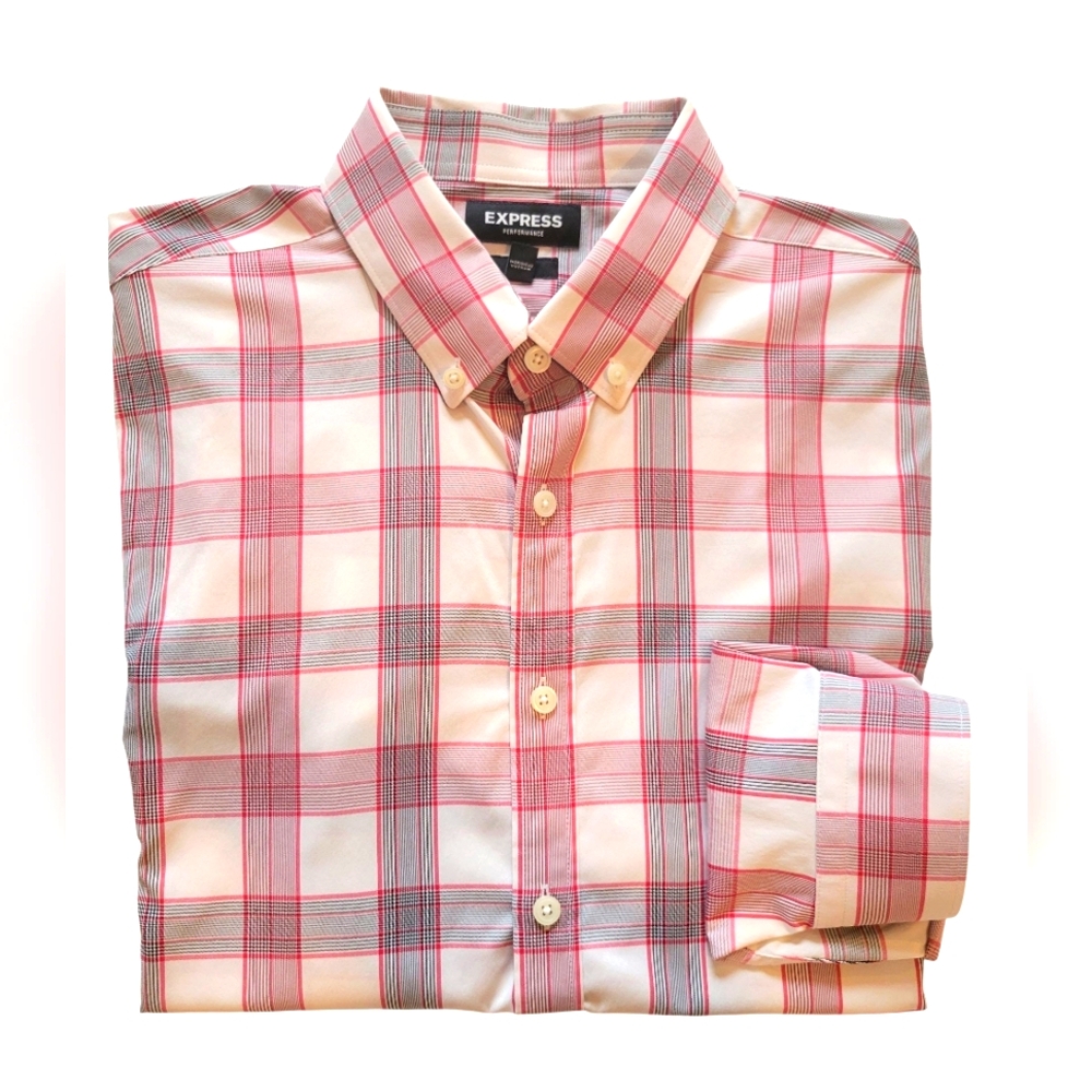 EXPRESS Men's Long Sleeve Red White Black Plaid Button Front NWOT